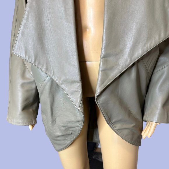 Prégo Unisex Leather Open Jackets Large L Green Collared Padded Shoulders - Picture 9 of 16